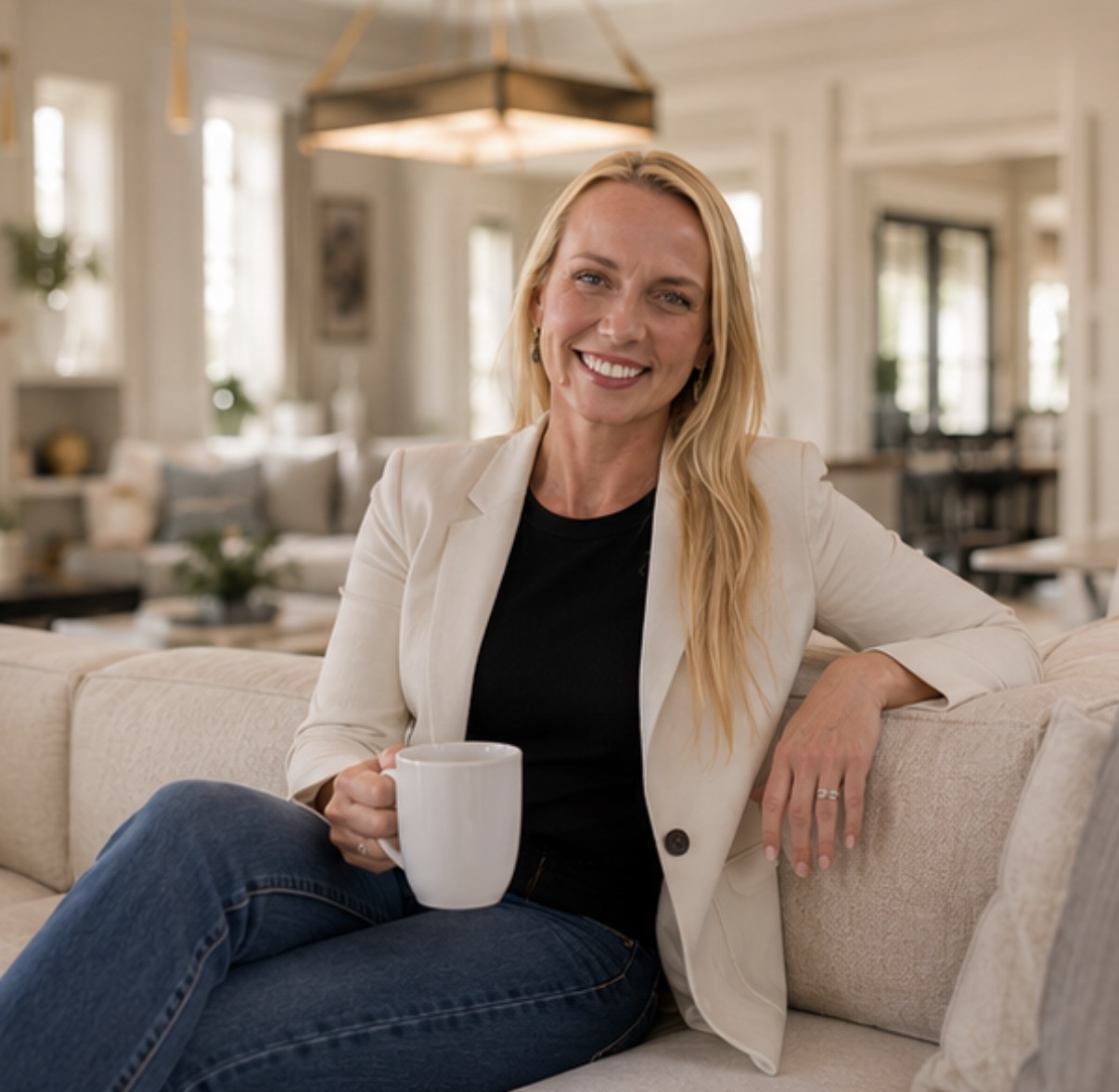 Misty Maynor at home with coffee